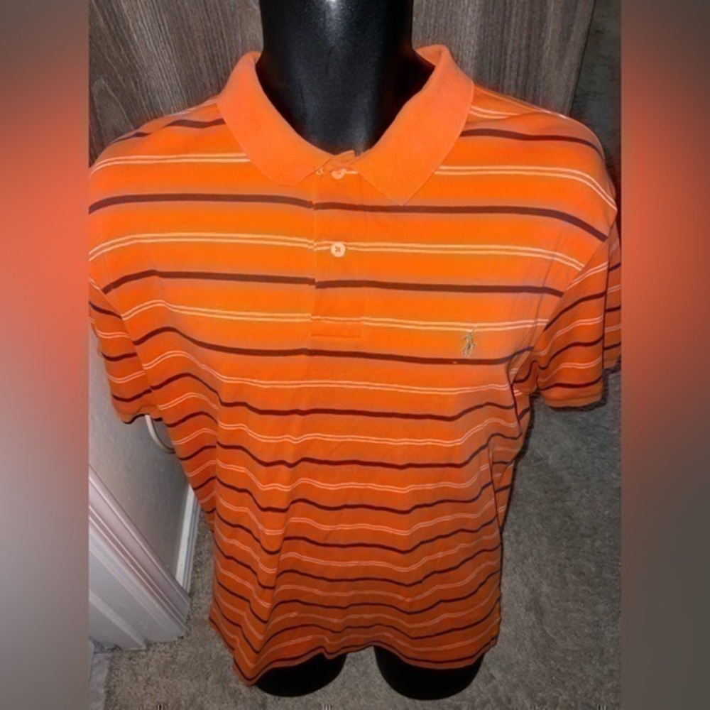 Men’s used orange striped Ralph Lauren polo shirt size L large